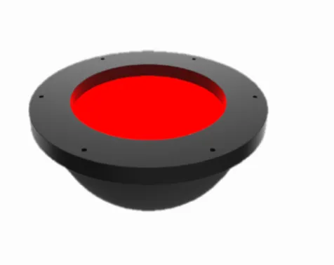 Dome light iRayple berbentuk kubah dengan permukaan dalam berwarna merah menyala.